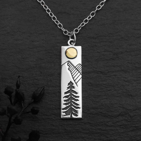 Sterling Silver 18 Inch Rectangle Pine Tree Necklace