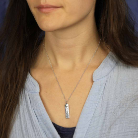 Sterling Silver 18 Inch Rectangle Pine Tree Charm Necklace