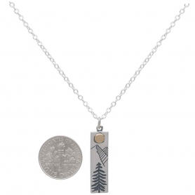 Sterling Silver 18 Inch Rectangle Pine Tree Charm Necklace