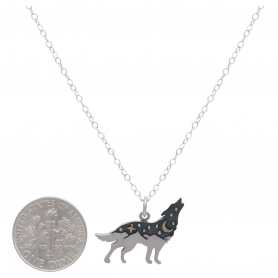 Sterling Silver Wolf Necklace with Bronze 18 Inch