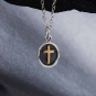 Sterling Silver Shadow Box Necklace with Bronze Cross