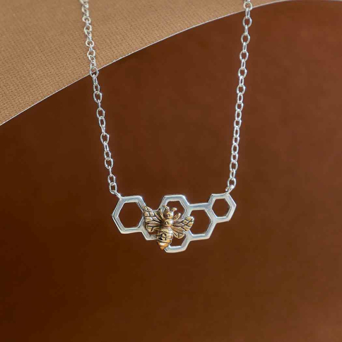 Mixed Metal Bee and Honeycomb Necklace