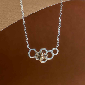 Mixed Metal Bee and Honeycomb Festoon Necklace