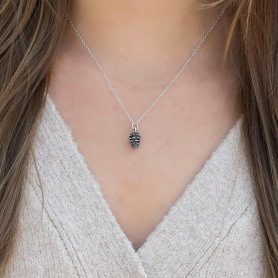 Sterling Silver Pinecone Necklace on model