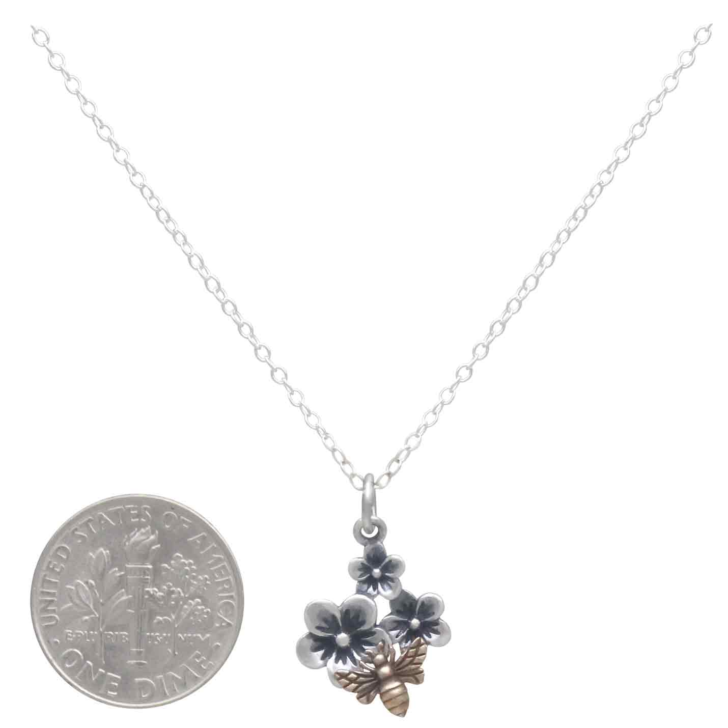 Sterling Silver Cherry Blossom and Bee Necklace