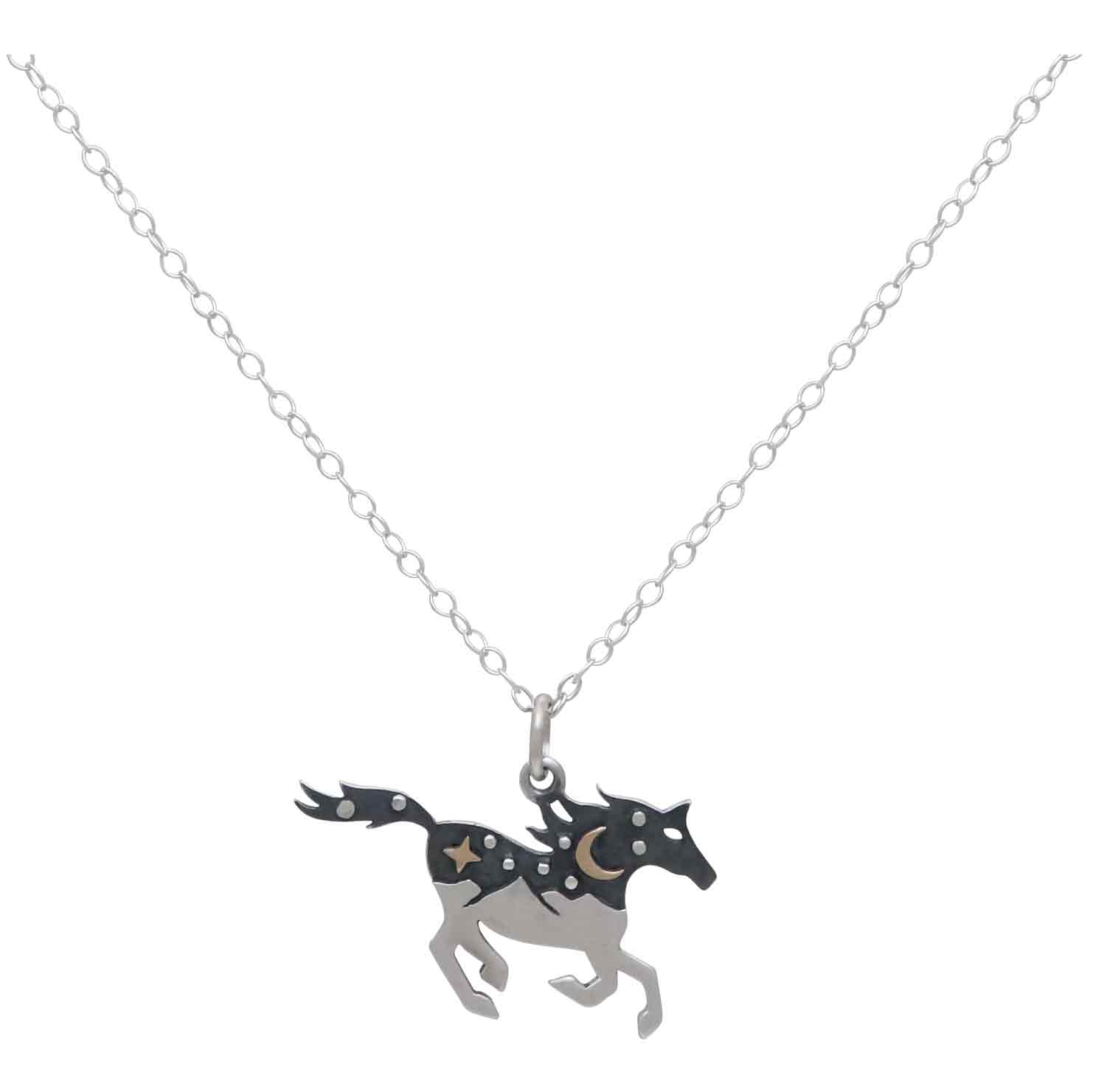 Sterling Silver Horse Necklace with Bronze 18 Inch