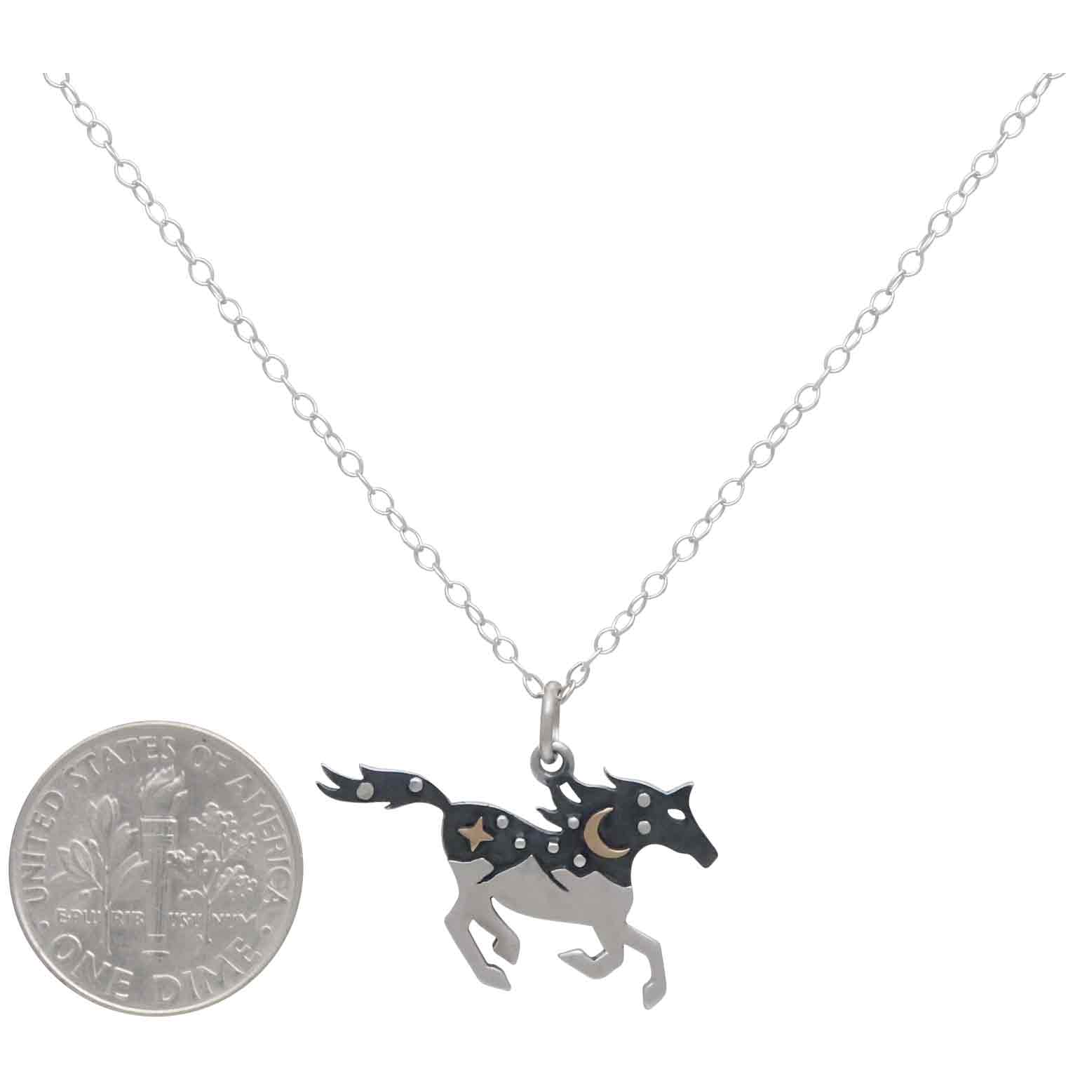 Sterling Silver Horse Necklace with Bronze 18 Inch