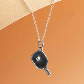 Sterling Silver Pickleball Paddle and Ball Necklace
