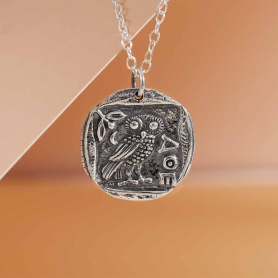 Sterling Silver Ancient Athena's Owl Coin Necklace