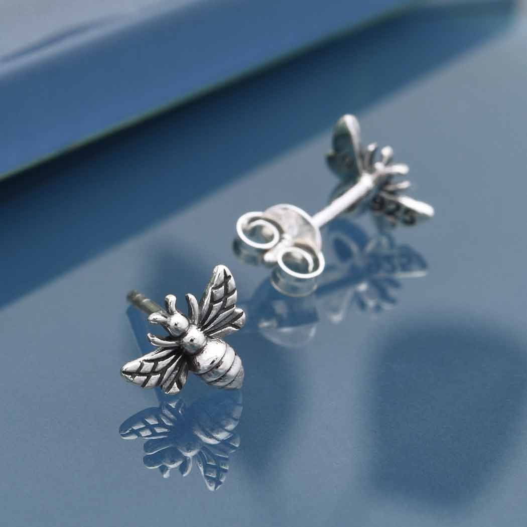 Sterling Silver Carded Tiny Bee Post Earrings 6x8mm