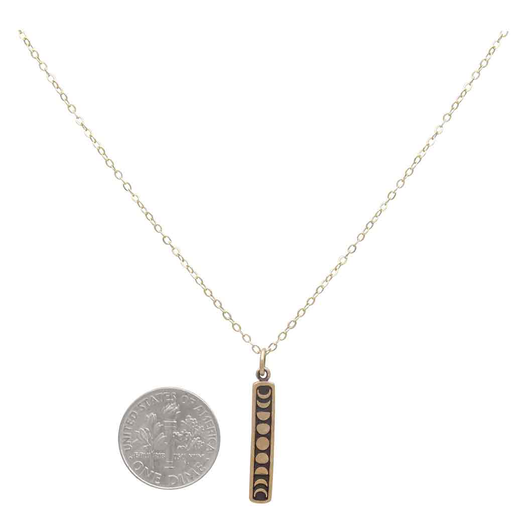 Bronze Moon Phase Necklace with Gold Fill 18 Inch Chain with Dime