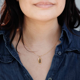 Bronze Pine Tree Necklace with Gold Fill 18 Inch Chain