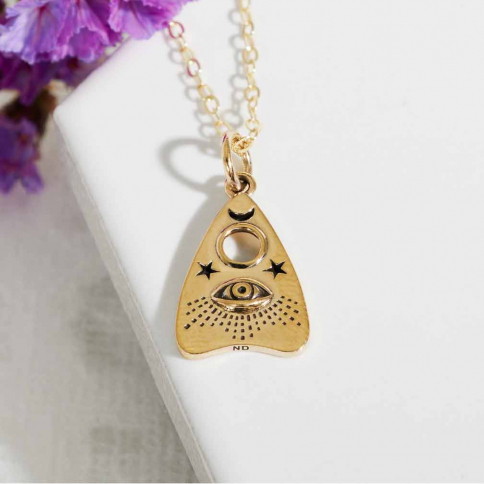 Bronze Ouija Planchette Necklace with Gold Fill Chain
