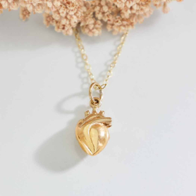 Bronze 3D Anatomical Heart Necklace with Gold Fill Chain