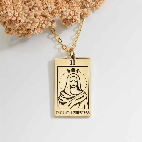 Bronze High Priestess Tarot Card Necklace