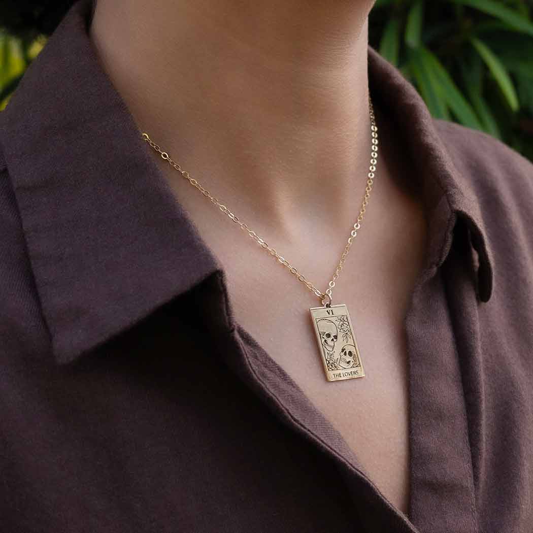 Bronze Lovers tarot Necklace on neckl