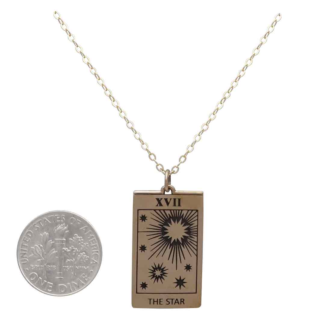 Bronze Star Tarot Card Necklace with Gold Fill Chain with Dime