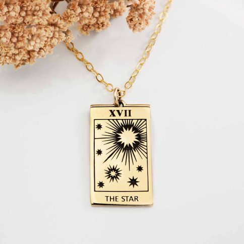 Bronze Star Tarot Card Necklace with Gold Fill Chain