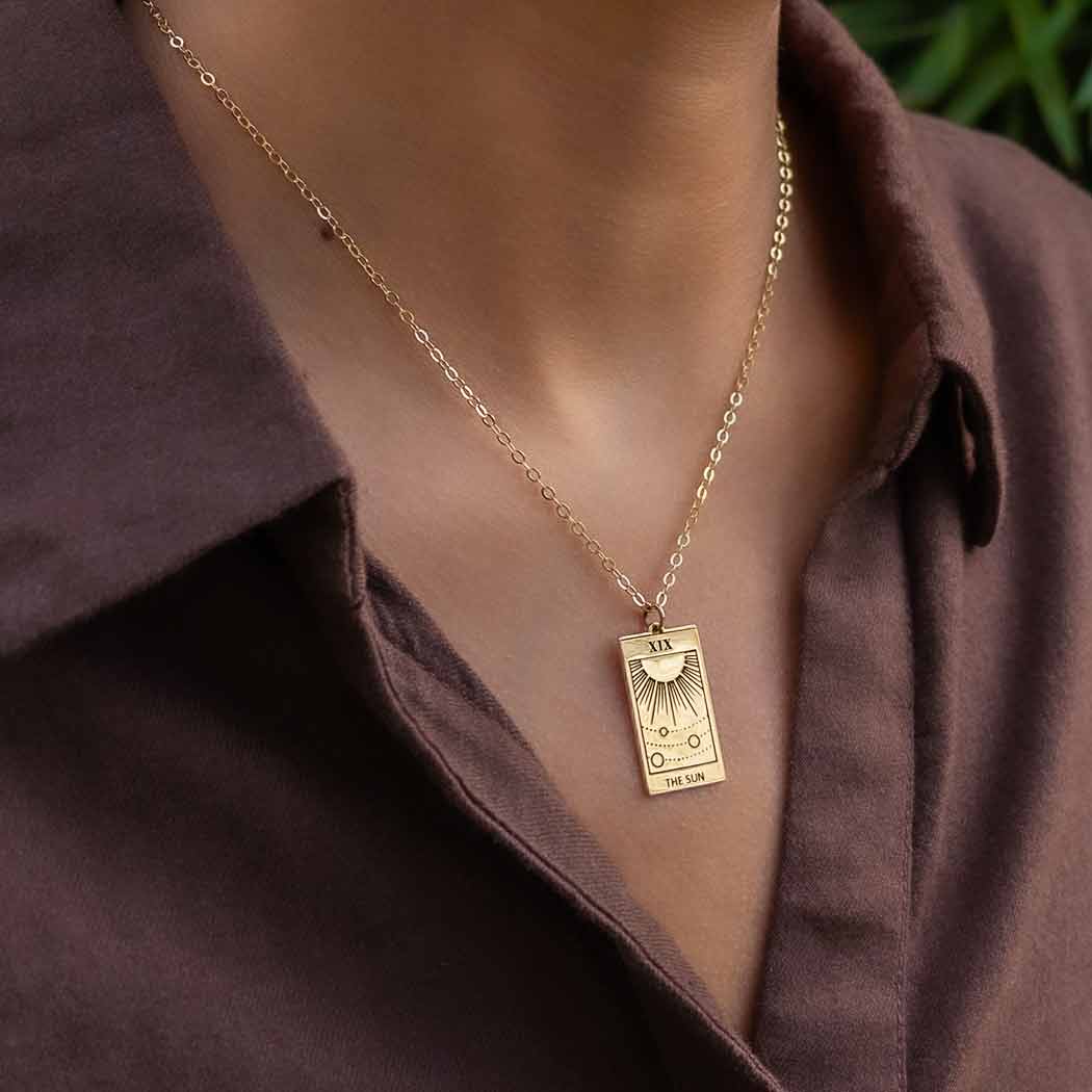 Bronze Sun  Tarot Necklace on neck