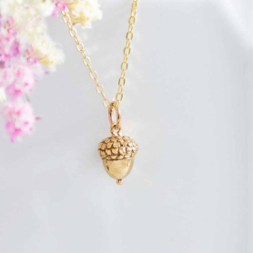 Bronze Acorn Necklace with Gold Fill Chain