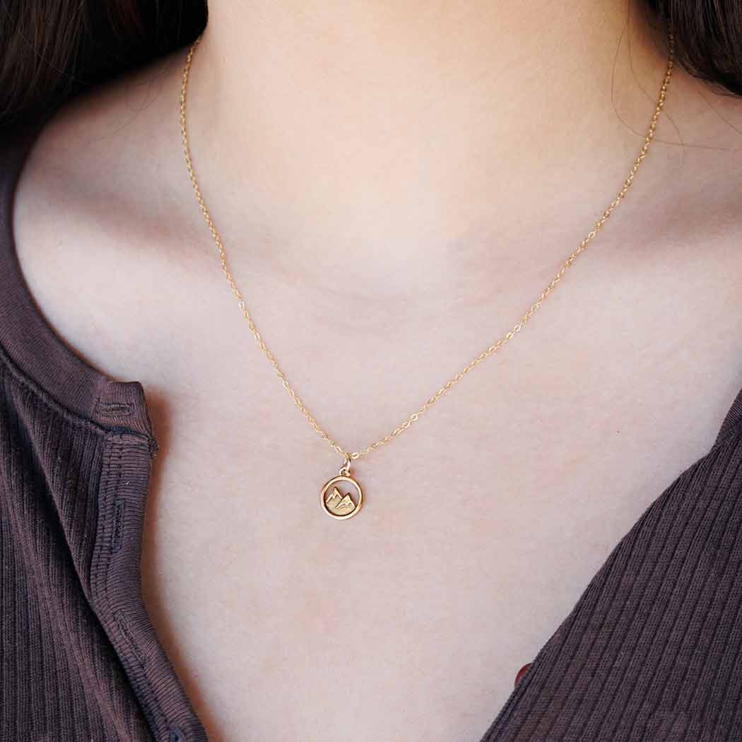 Bronze Snowy Mountain Necklace on Neck