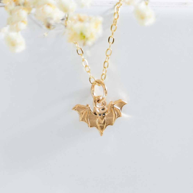 Bronze Mini Bat Necklace with Gold Fill Chain