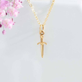 Bronze Mini Sword Necklace with Gold Fill Chain