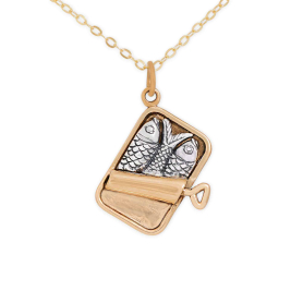 Mixed Metal Sardine Can Necklace with Gold Fill Chain