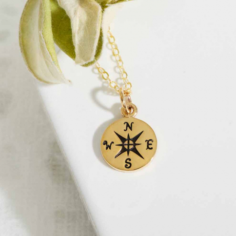 Bronze Compass Necklace with Gold Fill Chain