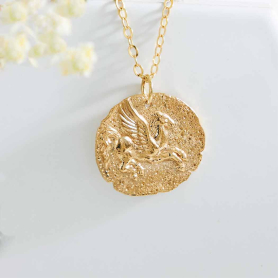 Bronze Pegasus Coin Necklace with Gold Fill Chain