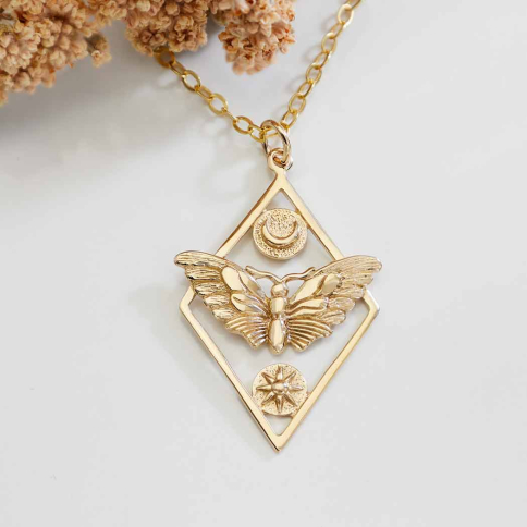 Bronze Geometric Moth necklace
