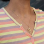 Bronze Geometric Moth necklace on neck