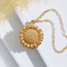 Bronze Sunflower Necklace with Gold Fill 18 Inch Chain