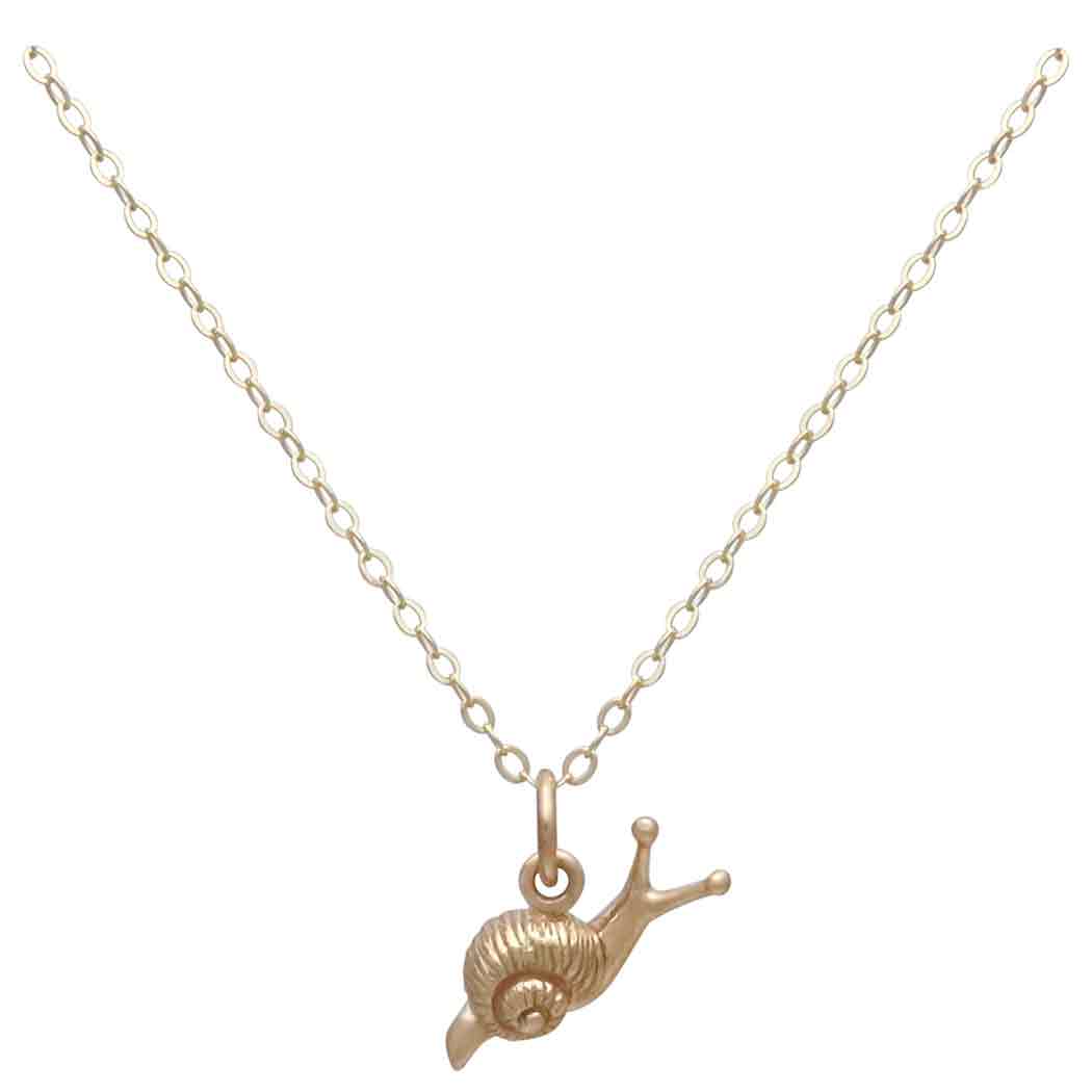 Bronze Snail Necklace with Gold Fill Chain Front View