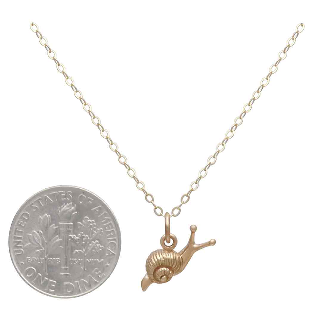Bronze Snail Necklace with Gold Fill Chain with Dime
