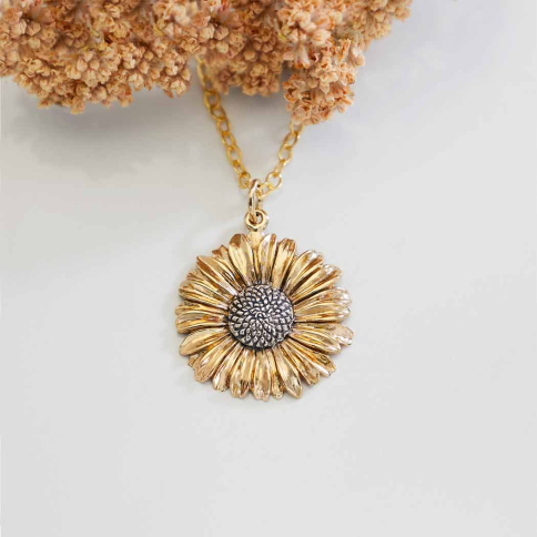 Bronze Daisy with Silver Center Necklace
