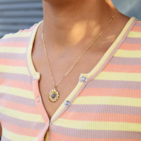 Bronze Daisy with Silver Center Necklace on Neck