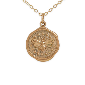 Bronze Wax Seal Bee Necklace with Gold Fill Chain