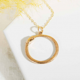 Bronze Ouroboros Snake Necklace with Gold Fill 18 Inch Chain