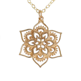 Bronze Lotus Mandala Necklace with Gold Fill Chain