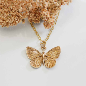 Bronze Dimensional Butterfly Necklace with Gold Fill Chain