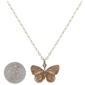 Bronze Dimensional Butterfly Necklace with Gold Fill Chain with Dime
