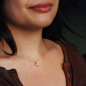 Solid 14K Gold Moon Charm Necklace 18 Inch on neck