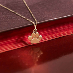 Solid 14K Gold Paw Print Necklace 18 Inch