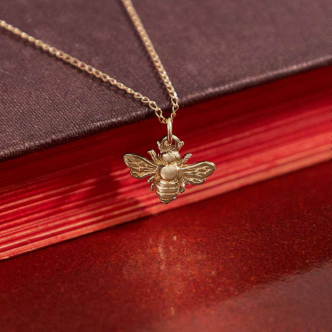 Solid 14K Gold Bee Necklace