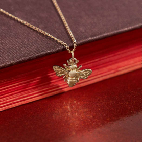 Solid 14K Gold Bee Necklace 18 Inch