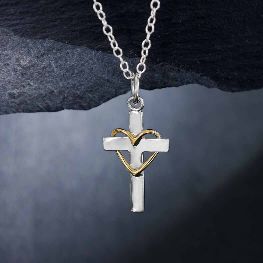 Women's 18kt Yellow Gold Plated Cubic Zirconia Heart Cross Pendant Necklace  16 inches | EdwinEarls.com