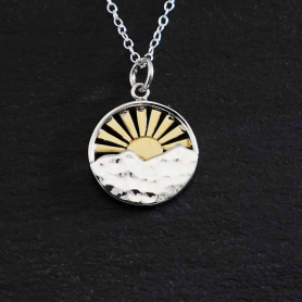 Silver Mountain with Bronze Sun Rays 18 Inch Necklace