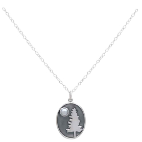 Sterling Silver Tree with Pearl Moon 18 Inch Necklace Front View