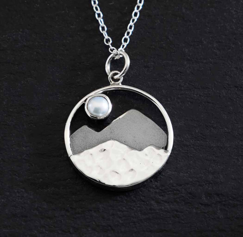 Sterling Silver Mountain with Pearl Moon Necklace